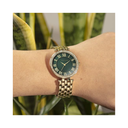 Anne Klein Women’s Premium Crystal Accented Gold-Tone Bracelet Watch – Green Dial (AK/2230GNGB)