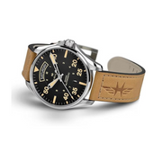 Hamilton Khaki Aviation Day Date Automatic Watch – Swiss Made, 42mm Stainless Steel Case, Black Dial, Brown Leather Strap