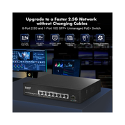 MokerLink 8-Port 2.5G PoE Switch with 10G SFP | 120W PoE | Fanless Unmanaged Metal Switch | IEEE 802.3af/at | High-Speed 2.5GbE Network Switch