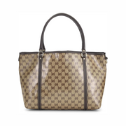 Gucci Pre-Loved Joy Tote – Brown GG Crystal Canvas with Leather Trim