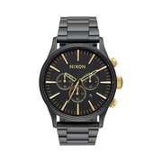 Nixon Sentry Chrono Men’s Watch – 42mm Analog, Matte Black/Gold, 100m Water Resistant, Stainless Steel Band
