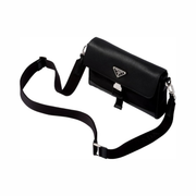 Prada Unisex Re-Nylon Saffiano Leather Messenger Crossbody Bag in Nero Black – Model 2VD053