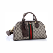 Gucci Ophidia Convertible Boston Top Handle Bag – Pre-Loved GG Coated Canvas with Leather, Medium Brown