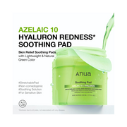 ANUA Azelaic 10 Hyaluron Redness Soothing Pad – Calming Toner Pads with 10% Azelaic Acid & Hyaluronic Acid for Sensitive, Redness-Prone Skin | Korean Skincare, 90 Pads