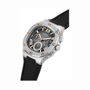 GUESS Men’s 42mm Square Case Watch | Silver-Tone Dial & Black Silicone Strap