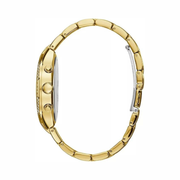 GUESS Women's Gold-Tone Crystal Embellished Stainless Steel Bracelet Watch | Multifunction Day-Date Dial | Model U0628L2