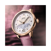 MIDO Rainflower Night Swiss Automatic Women’s Watch – White Dial, 34mm Rose Gold PVD – M0432073610600