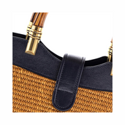Gucci Pre-Loved Dahlia Bamboo Top Handle Tote – Medium Straw & Leather, Blue