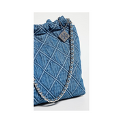 Tory Burch Fleming Soft Denim Drawstring Bag – Quilted Design, Chain Strap, Designer Women’s Shoulder Handbag