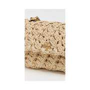 Tory Burch Kira Crochet Mini Flap Bag – Natural Leather with Gold Hardware & Adjustable Chain Strap