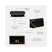 Coach Tabby Chain Clutch – Black Spazzolato Leather Designer Evening Bag