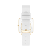 Nine West Women’s White Faux Leather Strap Watch – Silver Textured Dial, Gold-Tone Hands, Quartz Movement