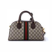 Gucci Ophidia Convertible Boston Top Handle Bag – Pre-Loved GG Coated Canvas with Leather, Medium Brown
