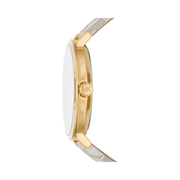 Michael Kors Addyson Women’s Watch – 40mm Gold/White Quartz with PVC Leather Strap