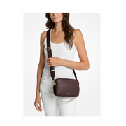 Michael Kors Bryant Medium Double Zip Chain Camera Crossbody Bag – Gold-Tone Hardware / Pebble Leather / Chocolate