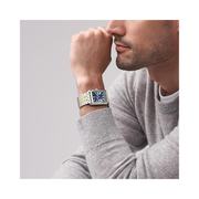 Fossil Carraway Men’s Quartz Watch – Two-Tone Stainless Steel Bracelet, Blue Dial, Rectangular Case, 32mm