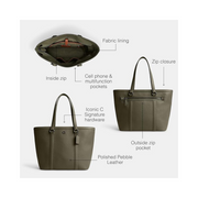 Coach Gotham Zip Top Tote – Army Green Polished Pebble Leather Structured Handbag