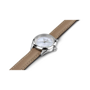 Hamilton Jazzmaster Lady Quartz Watch – Swiss Made, 26mm Stainless Steel Case, Mother of Pearl Dial, Beige Leather Strap