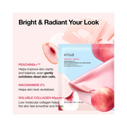 ANUA Peach 70 Niacin Brightening Collagen Mask – Overnight Hydrating Face Mask with Niacinamide & Collagen for Radiant, Glass Skin | Korean Skincare (4 Sheets)