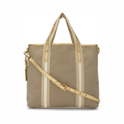 Pre-Loved Prada Brown Jacquard Logo Convertible Tote Bag – Gold-Tone Hardware, Made in Italy