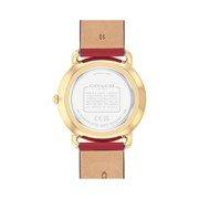 Coach Elliot Women’s 2H Quartz Watch – 36mm Gold-Tone Case, Red Calfskin Strap, Crystal Accents with Signature Heart Motif, Water Resistant 3ATM