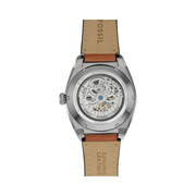 Fossil Everett Men’s Automatic Watch – Green Skeleton Dial, Stainless Steel Case, Brown Leather Strap