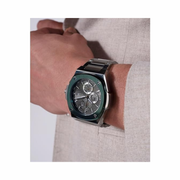 GUESS Silver-Tone Chronograph Watch with Green Bezel & Multifunction Subdials