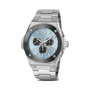 GUESS Gc Silver-Tone and Light Blue Multifunction Watch for Men – Chronograph with Stainless Steel Bracelet