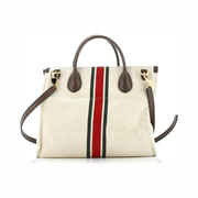 Gucci Pre-Loved Foldable Web Tote – Small Neutral Canvas & Leather