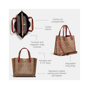 Coach Willow Tote 24 – Refined Calf Leather & Signature Canvas Carryall with Turnlock Closure