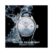 Seiko Presage Cocktail Time Men’s Automatic Watch – Stainless Steel Case, Patterned Silver Dial, Golden Numerals, 4R35 Movement, 50m Water Resistance