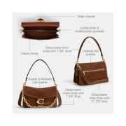 Coach Chain Tabby Shoulder Bag – Suede & Cow Leather Flap Bag in Warm Brown