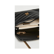 Tory Burch Small Kira Chevron Convertible Shoulder Bag – Black Leather with Gold Hardware & Adjustable Chain Strap