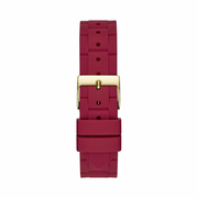 GUESS Women’s Gold-Tone Red Silicone Watch | 38mm Multifunction White Dial | Stain-Resistant Strap & Quartz Analog Movement