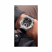 GUESS Men’s 42mm Square Case Watch | Silver-Tone Dial & Black Silicone Strap