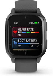 Garmin Venu Sq 2 GPS Smartwatch – Slate Bezel with Shadow Gray Case & Silicone Band, Fitness & Wellness Bundle with 2-Year Protection Plan