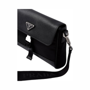Prada Unisex Re-Nylon Saffiano Leather Messenger Crossbody Bag in Nero Black – Model 2VD053