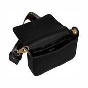 Prada Milano Small Black Leather Crossbody Bag with Web Strap – Designer Shoulder Bag 1BD352