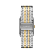 Fossil Carraway Men’s Quartz Watch – Two-Tone Stainless Steel Bracelet, Blue Dial, Rectangular Case, 32mm