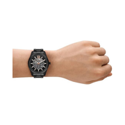 Michael Kors Lexington Automatic Men’s Watch – Black Stainless Steel with Rose Gold Skeleton Dial (MK9244, 45mm)