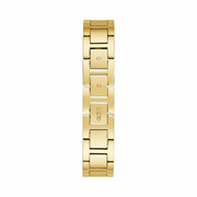 GUESS Gold-Tone Crystal Triangle Analog Watch – 34mm Champagne Dial with Polished Stainless Steel Mesh Bracelet