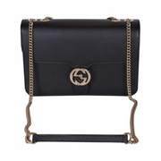 Gucci Women’s Interlocking GG Black Leather Crossbody Purse – Gold Chain Shoulder Bag, Made in Italy