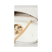 Tory Burch Reva Clutch – Leather Evening Bag with Cutout Logo & Optional Chain Strap