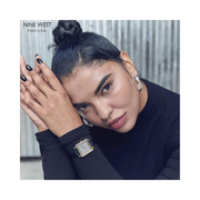 Nine West Women’s White Faux Leather Strap Watch – Silver Textured Dial, Gold-Tone Hands, Quartz Movement