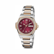 GUESS Gc Rose Gold & Silver Multi-Tone Analog Watch | Red Dial & Stainless Steel Bracelet
