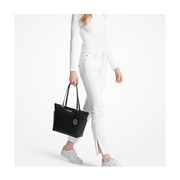Michael Kors Jet Set Top Zip Tote – Black Leather with Silver-Tone Hardware