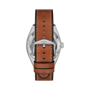 Fossil Everett Men’s Automatic Watch – Green Skeleton Dial, Stainless Steel Case, Brown Leather Strap