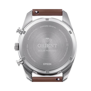 Orient Stretto Solar Chronograph Men’s Watch – White Dial, Brown Leather Strap, 100M Water Resistant