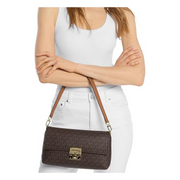 Michael Kors Addie Medium Convertible Pouchette Crossbody Bag – Signature Canvas, Brown/Acorn