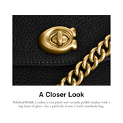 Coach Cassie Crossbody 19 – Polished Pebble Leather, Signature Turnlock, Versatile Strap Design